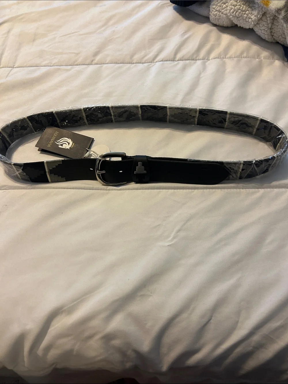 Tommy Hilfiger Black Belt with Gray Geometric Pattern